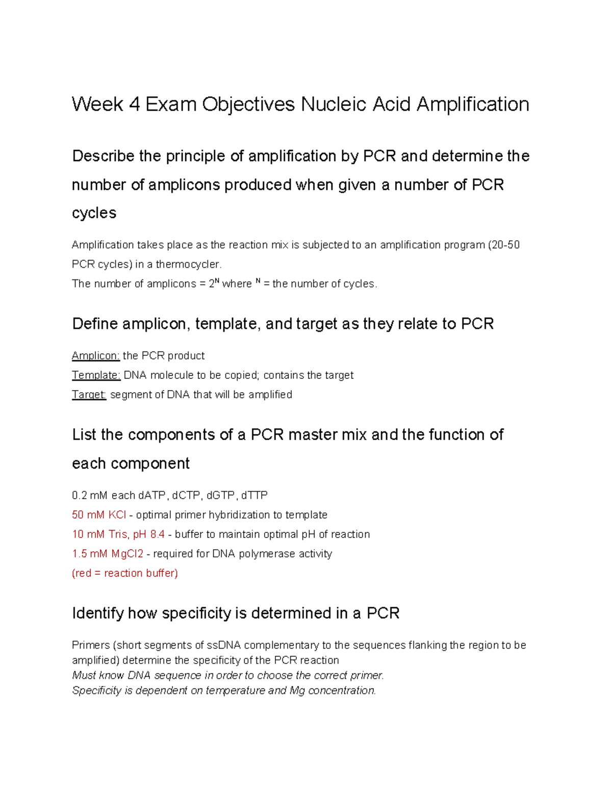 Week 4 Exam 2 Objectives Nucleic Acid Amplification Part 1 The number
