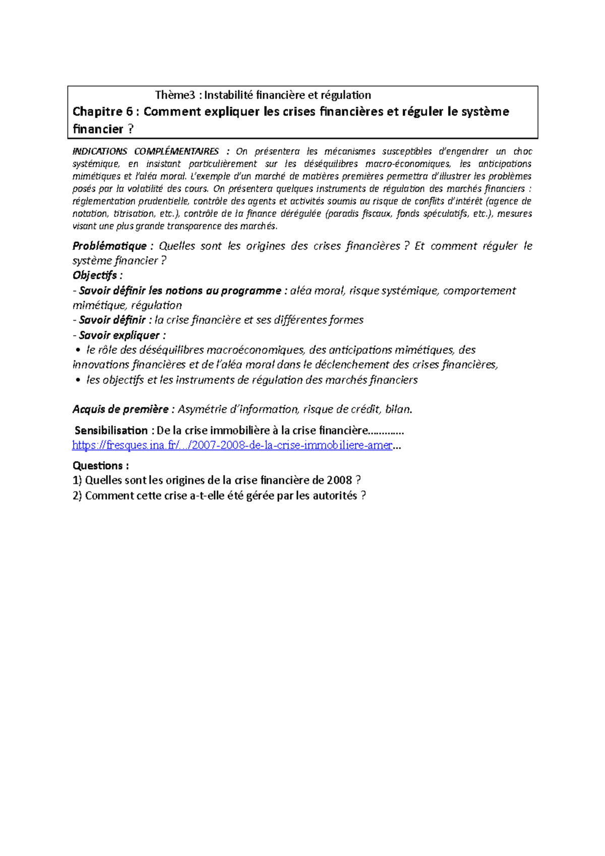 Comment Expliquer Les Crises Financières Et Réguler Le Système Financier Chapitre 6, Comment expliquer les crises financières et réguler le