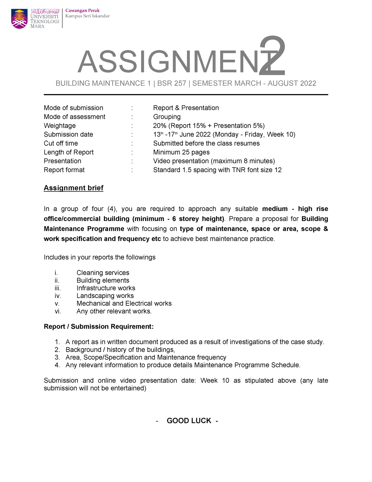 assignment building services uitm