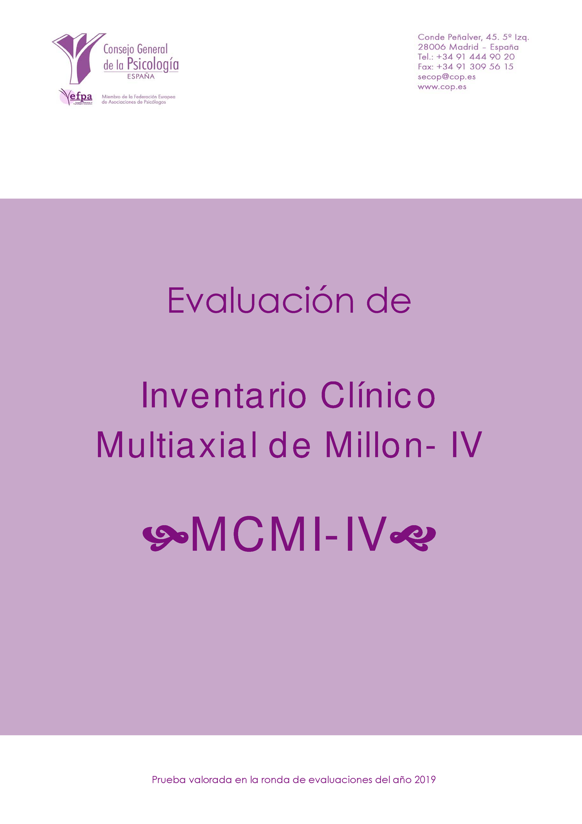 MCMI-IV - Ficha Técnica MCMI IV - Evaluación De Inventa Rio Clínic O ...