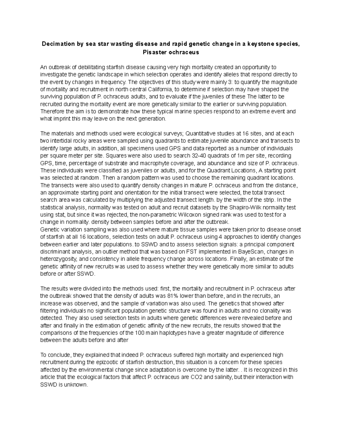 Abstract Decimation - Decimation by sea star wasting disease and rapid ...