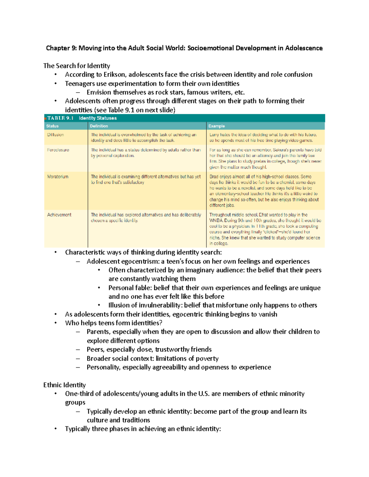 Chapter 9 Notes - Socioemotional Development In Adolescence. - Chapter ...