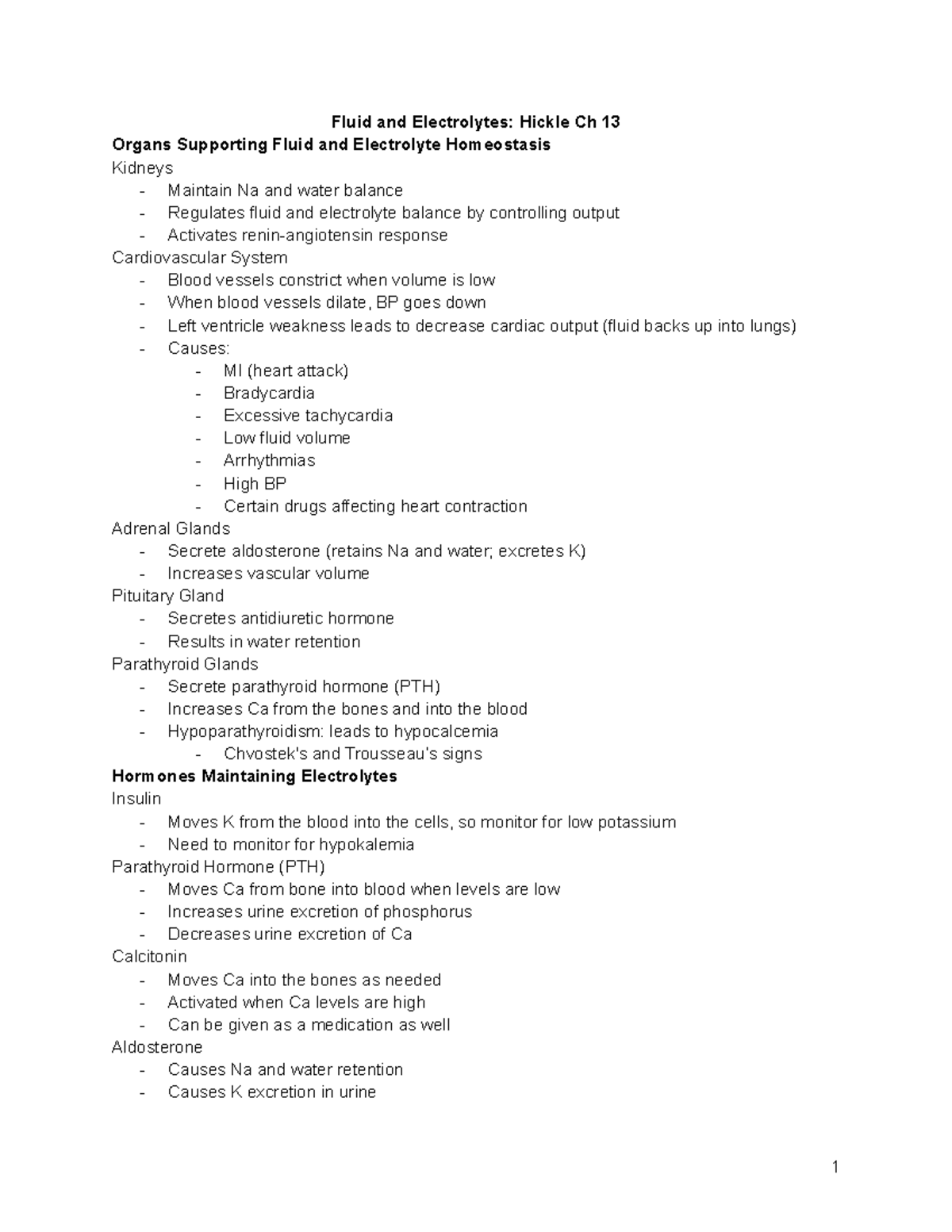 Electrolyte Imbalances Study Guide - Fluid And Electrolytes: Hickle Ch ...