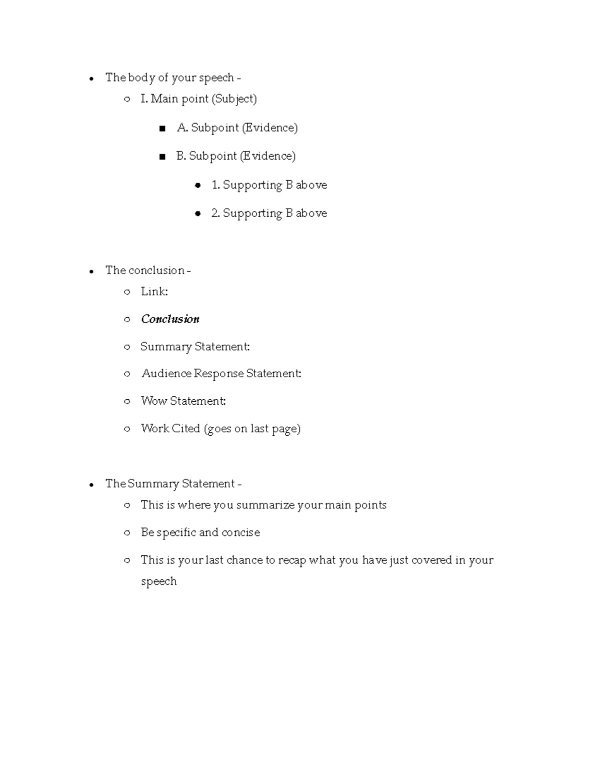 Public Speaking 4 - Lecture notes 4 - The body of your speech - I. Main ...