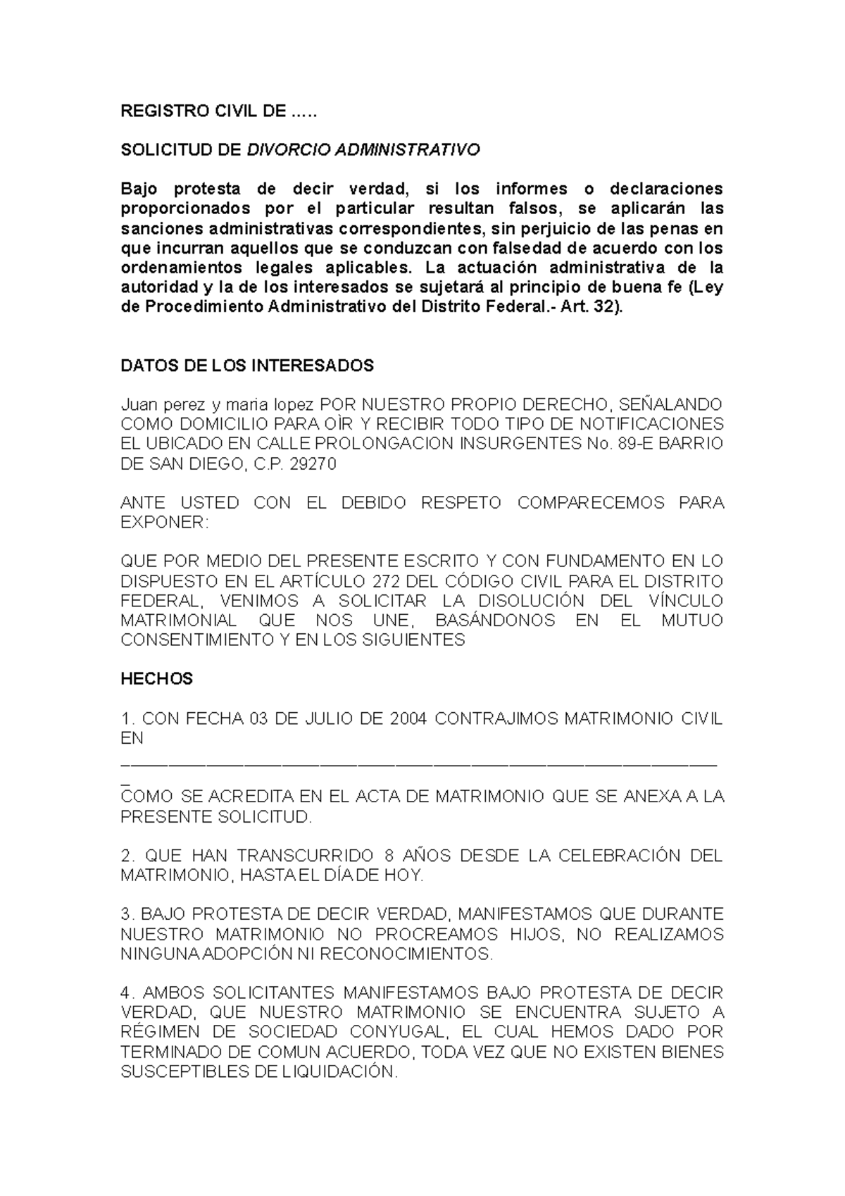 112398631 Divorcio Administrativo Registro Civil De Solicitud