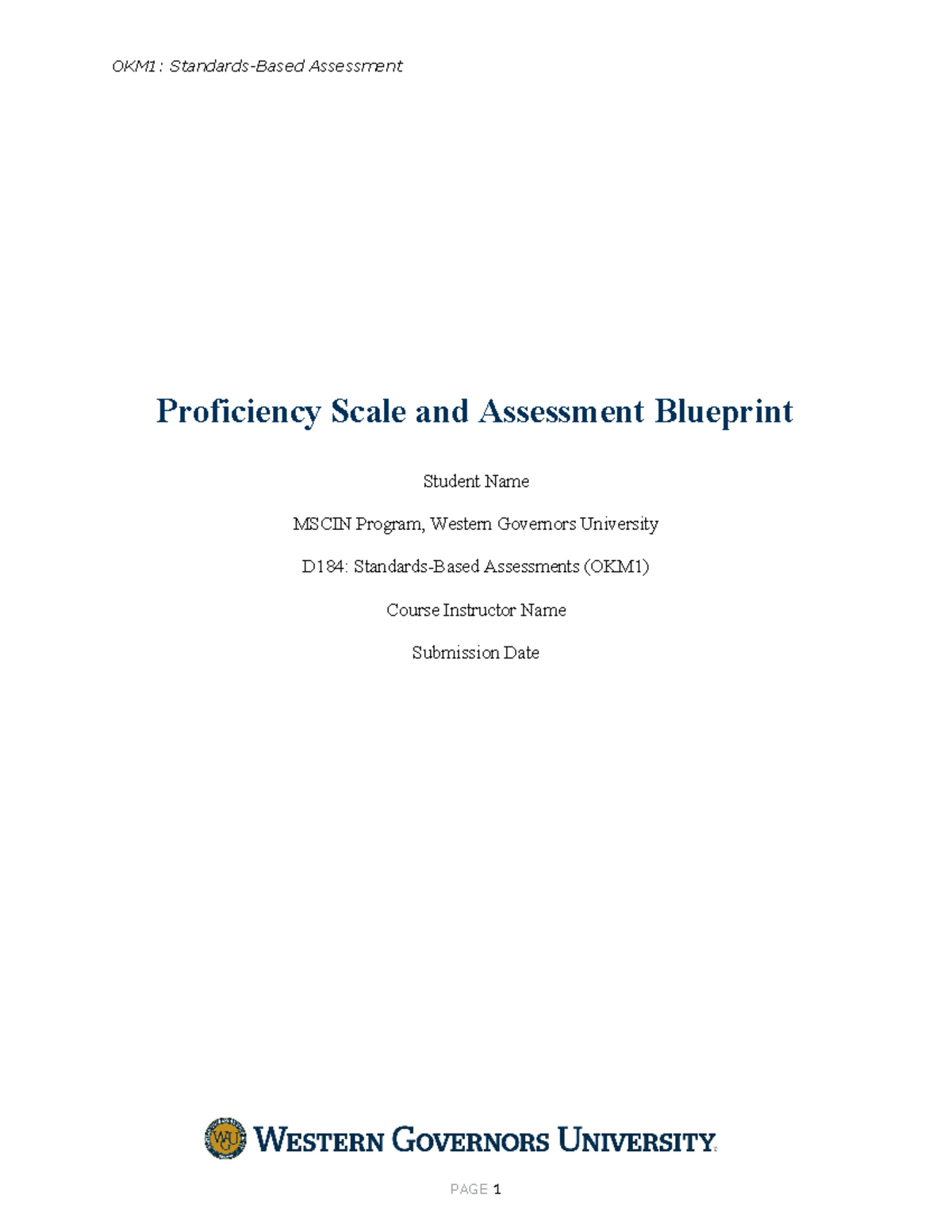 Template D184 Task 2 - Proficiency Scale and Assessment Blueprint ...