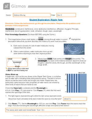 Wave calculations worksheet 12 13 - Name Wave Calculations Speed of a wave  = wavelength x frequency - Studocu