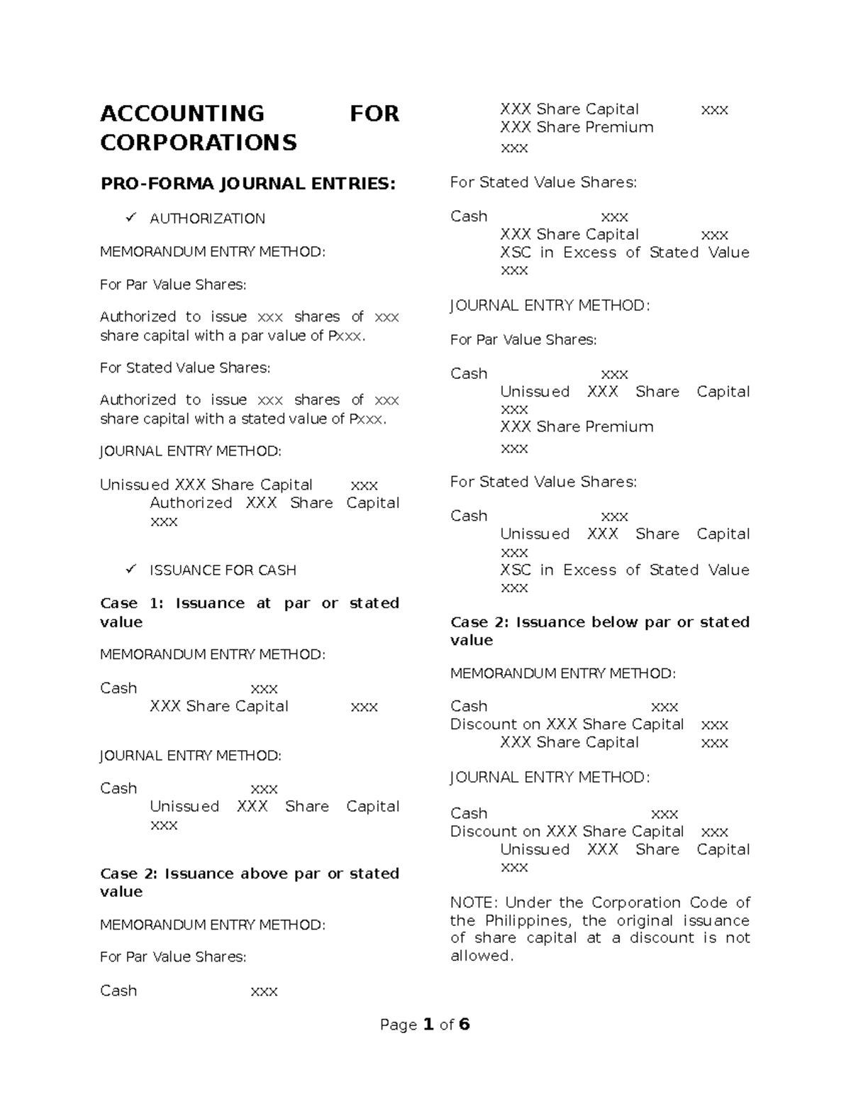 Accountingforcorporations ACCOUNTING FOR CORPORATIONS PROFORMA
