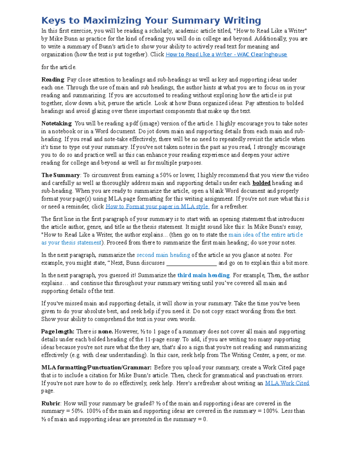 Keys to Maximizing Your Summary Writing Required - Keys to Maximizing ...