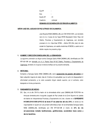 Demanda De Exoneracion De Alimentos Studocu
