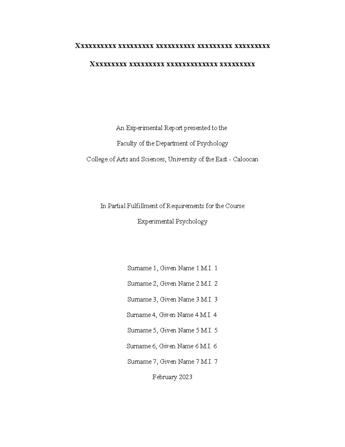 Imrad Outline OF Experimental Report - Xxxxxxxxxx xxxxxxxxx xxxxxxxxxx ...