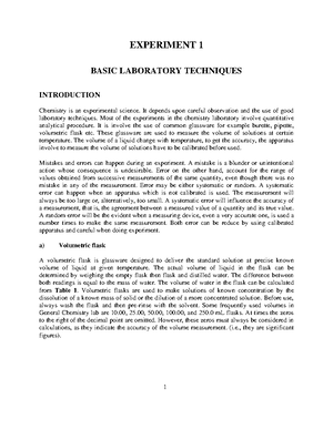 CHM138 LAB Report EXP 1 - BASIC LABORATORY TECHNIQUE - FACULTY OF ...