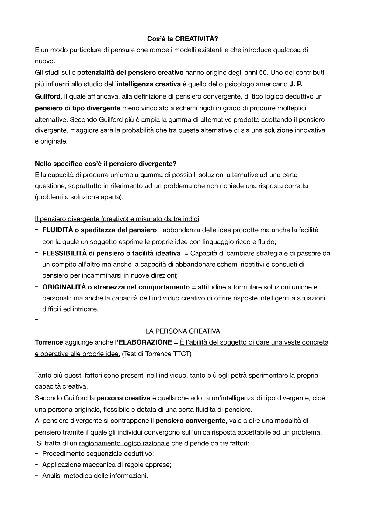 Creatività - Excursus creatività e pensiero divergente - Cos'è la  CREATIVITÀ? È un modo particolare - Studocu