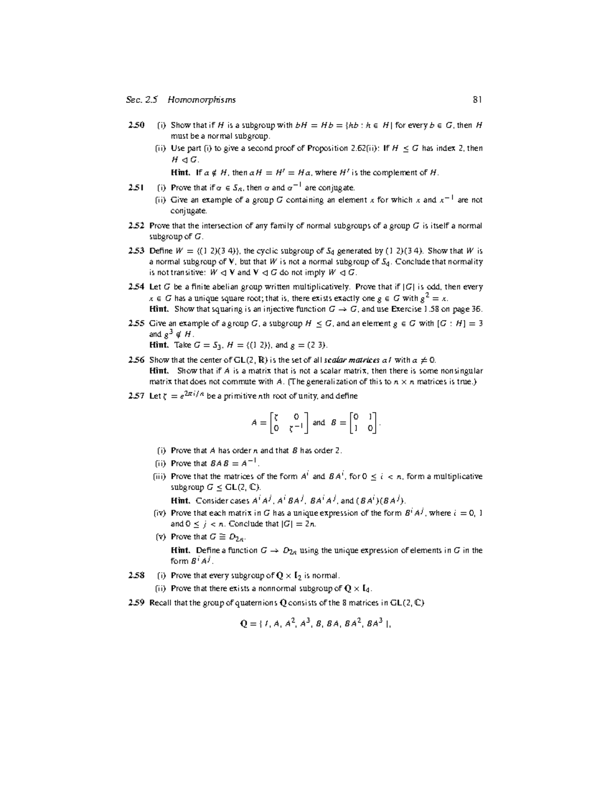 Basic Algebra 101 - Sec. 2 Homomorphisms 81 2 (i) Show that if H is a ...