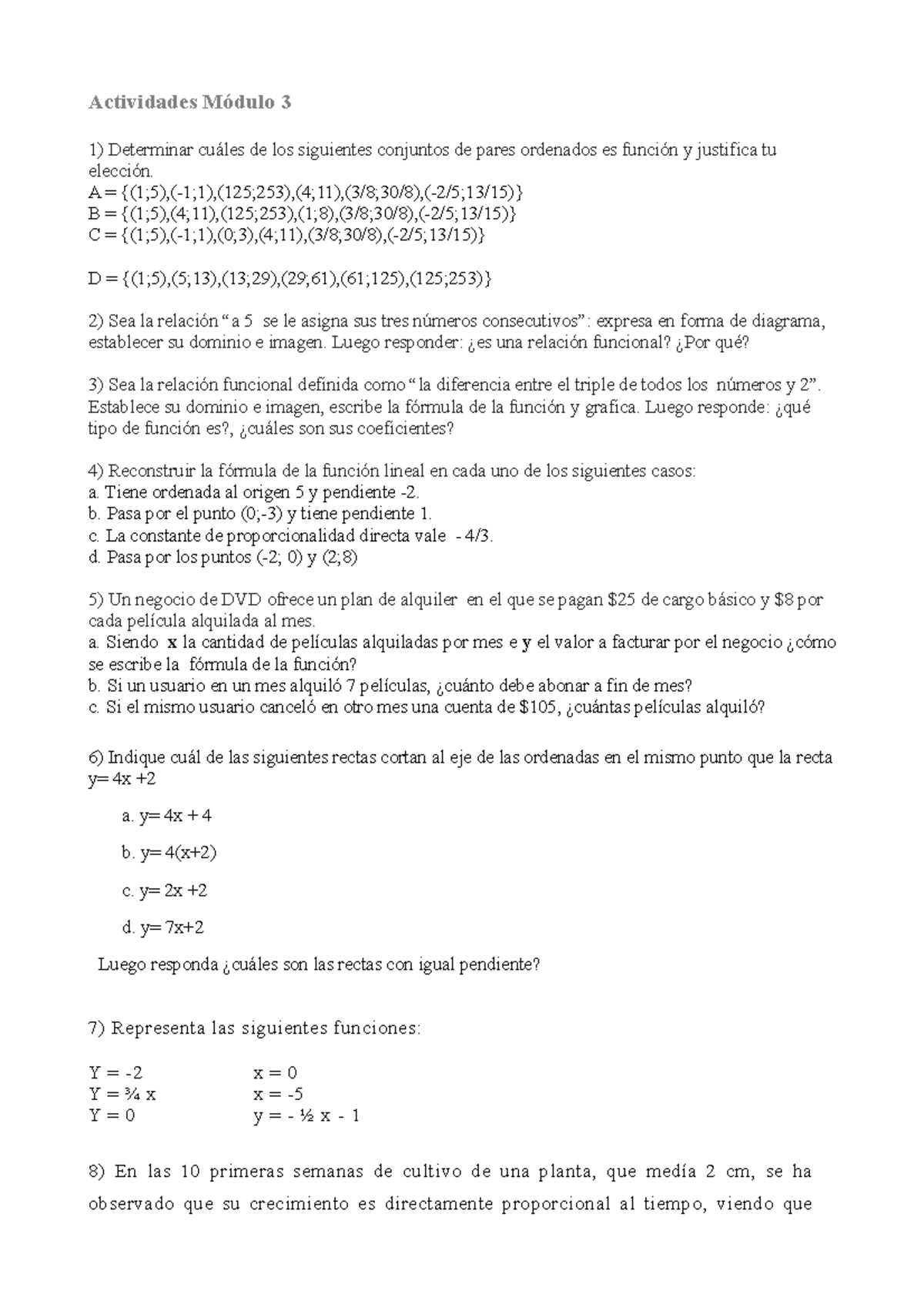 Ejercicios M3-15 matematicas - Actividades Módulo 3 Determinar cuáles ...