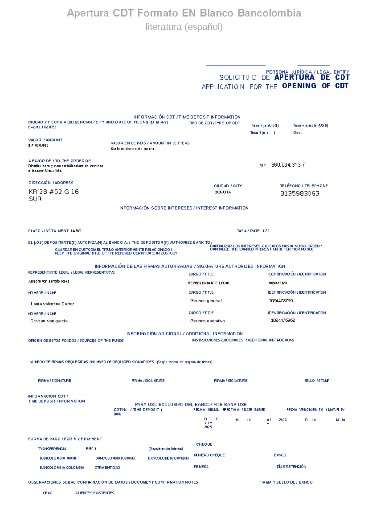 Apertura CDT cris la aperturs de un cdt Apertura CDT Formato EN