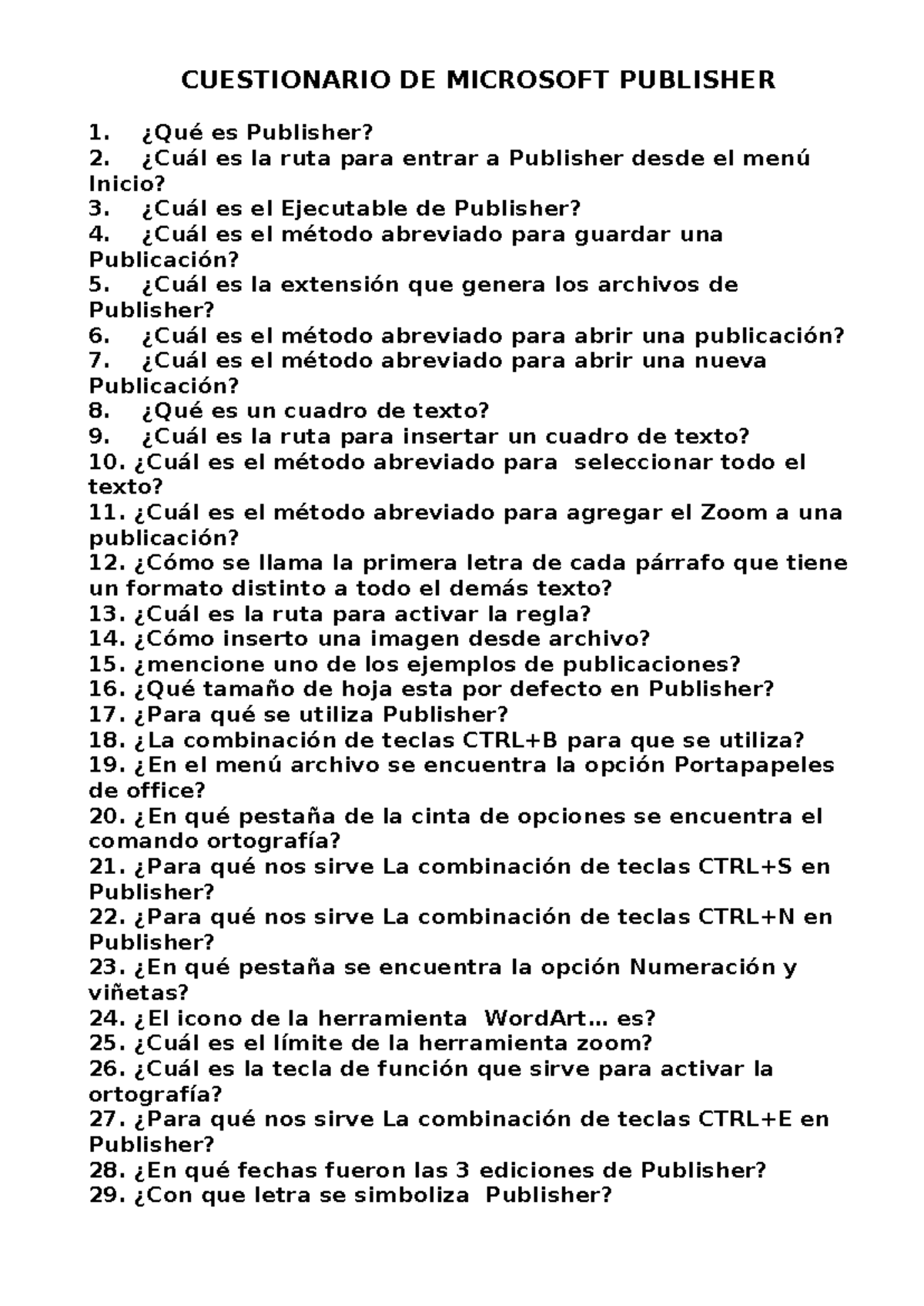 Cuestionario DE Microsoft Publisher - CUESTIONARIO DE MICROSOFT ...