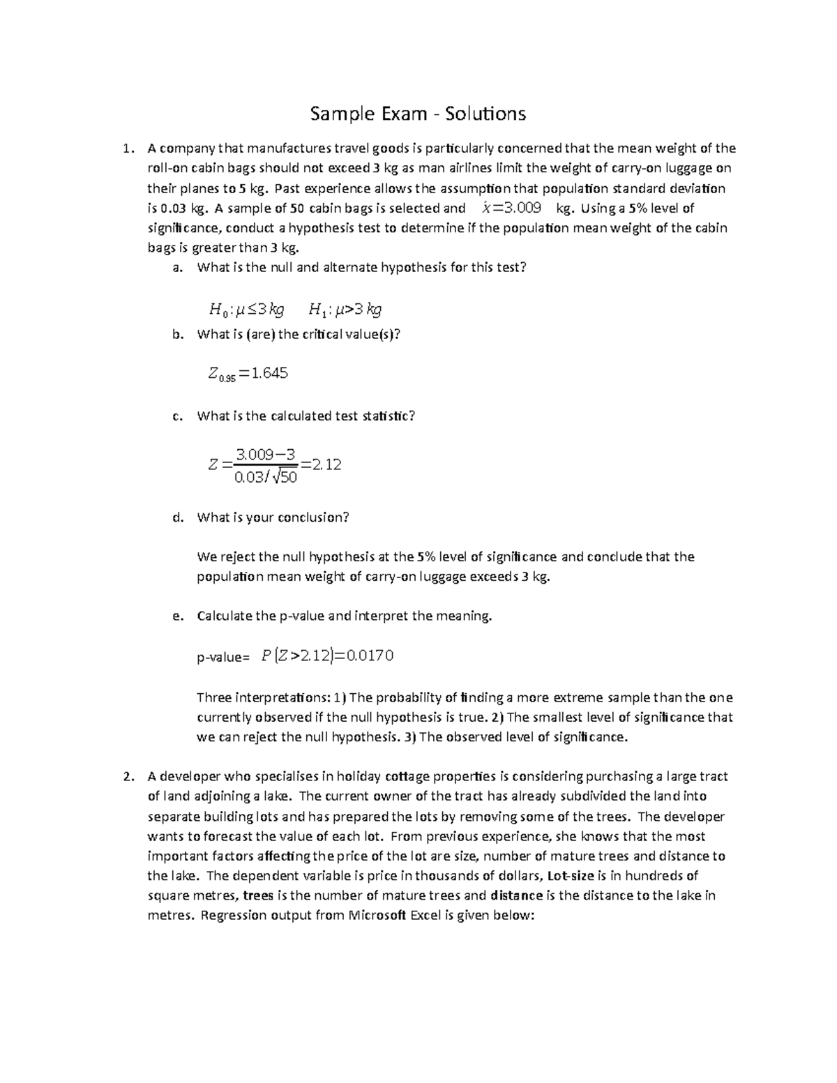 Sample/practice exam 2014, answers - Sample Exam - Solutions A company ...