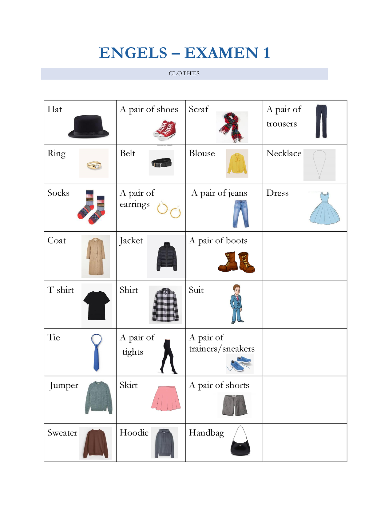 Engels Samenvatting Examen Engels Examen Clothes Hat A Pair Of