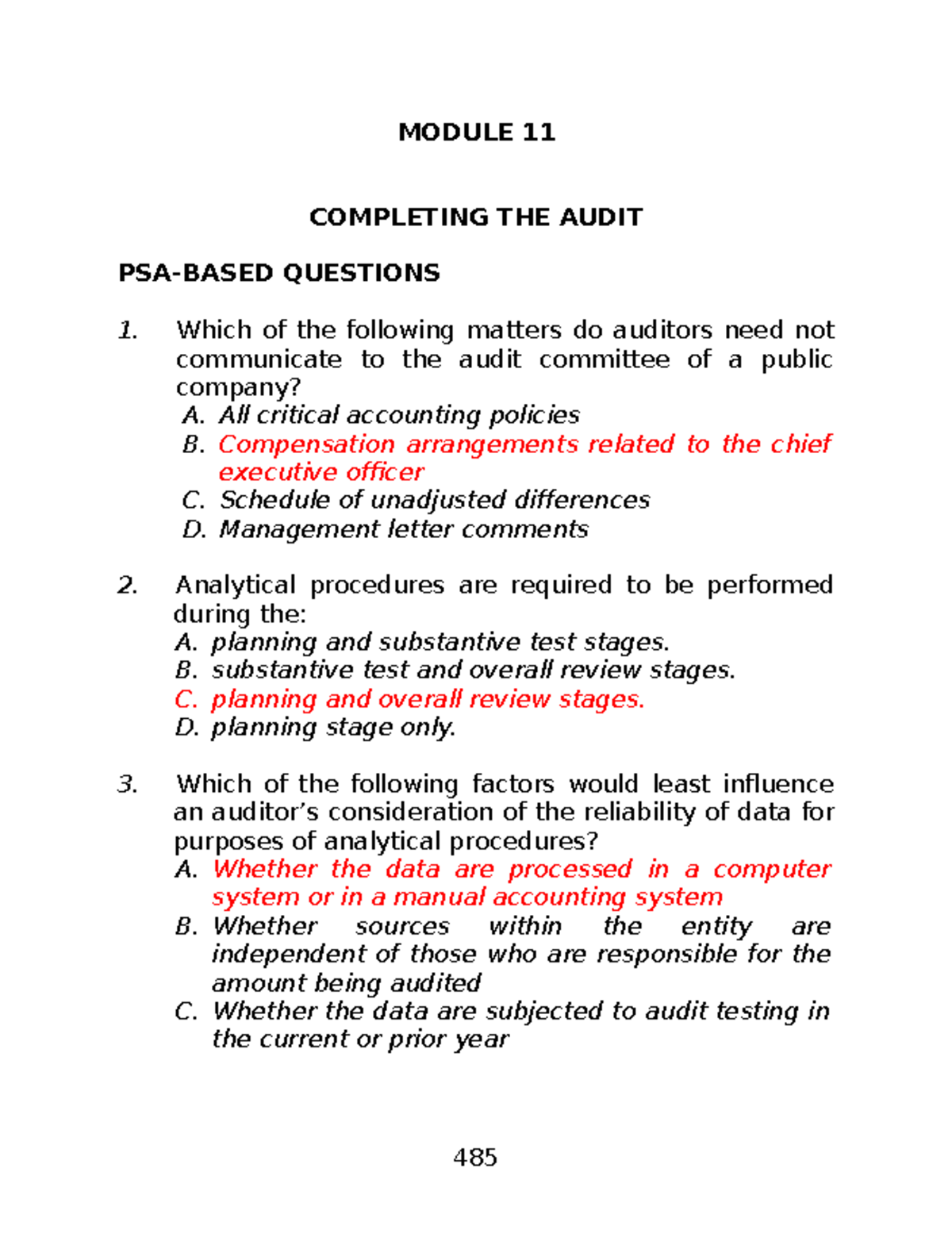 11 Completion Of Audit - Aaaaaaaa - MODULE 11 COMPLETING THE AUDIT PSA ...