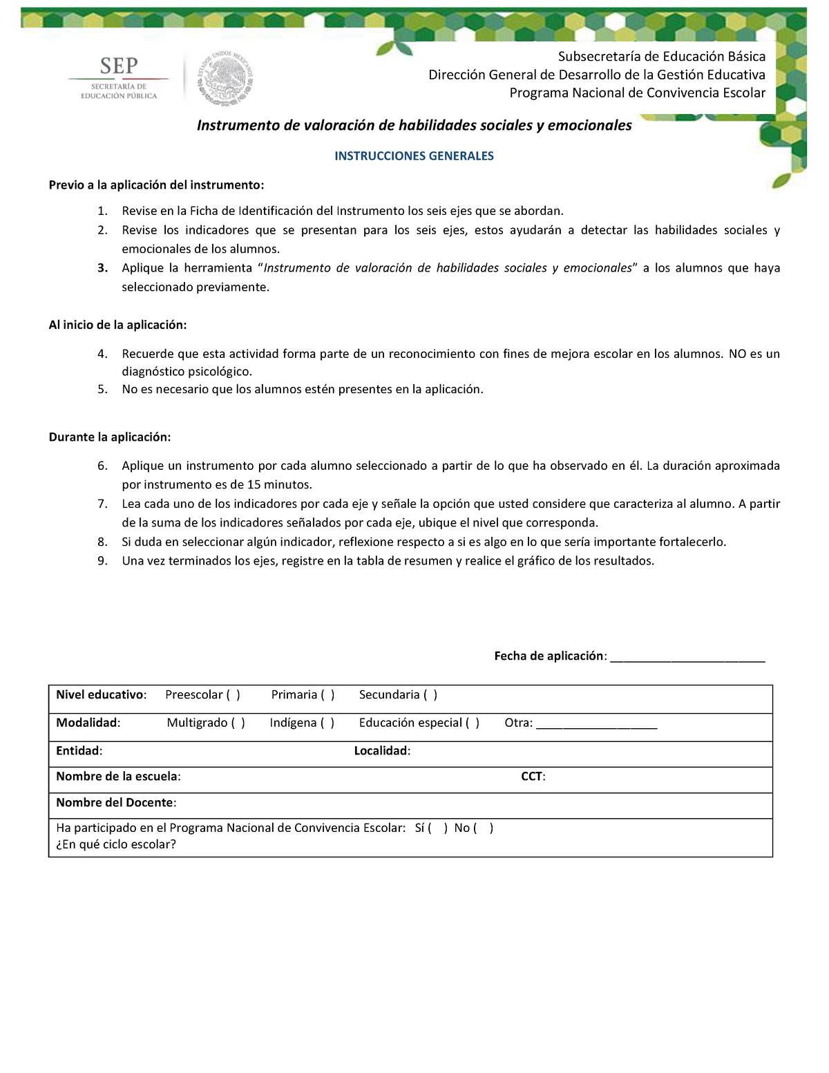 Instrumento De Valoracion De Habilidades Sociales Y Emocionales SubsecretarÌa De EducaciÛn B 3772