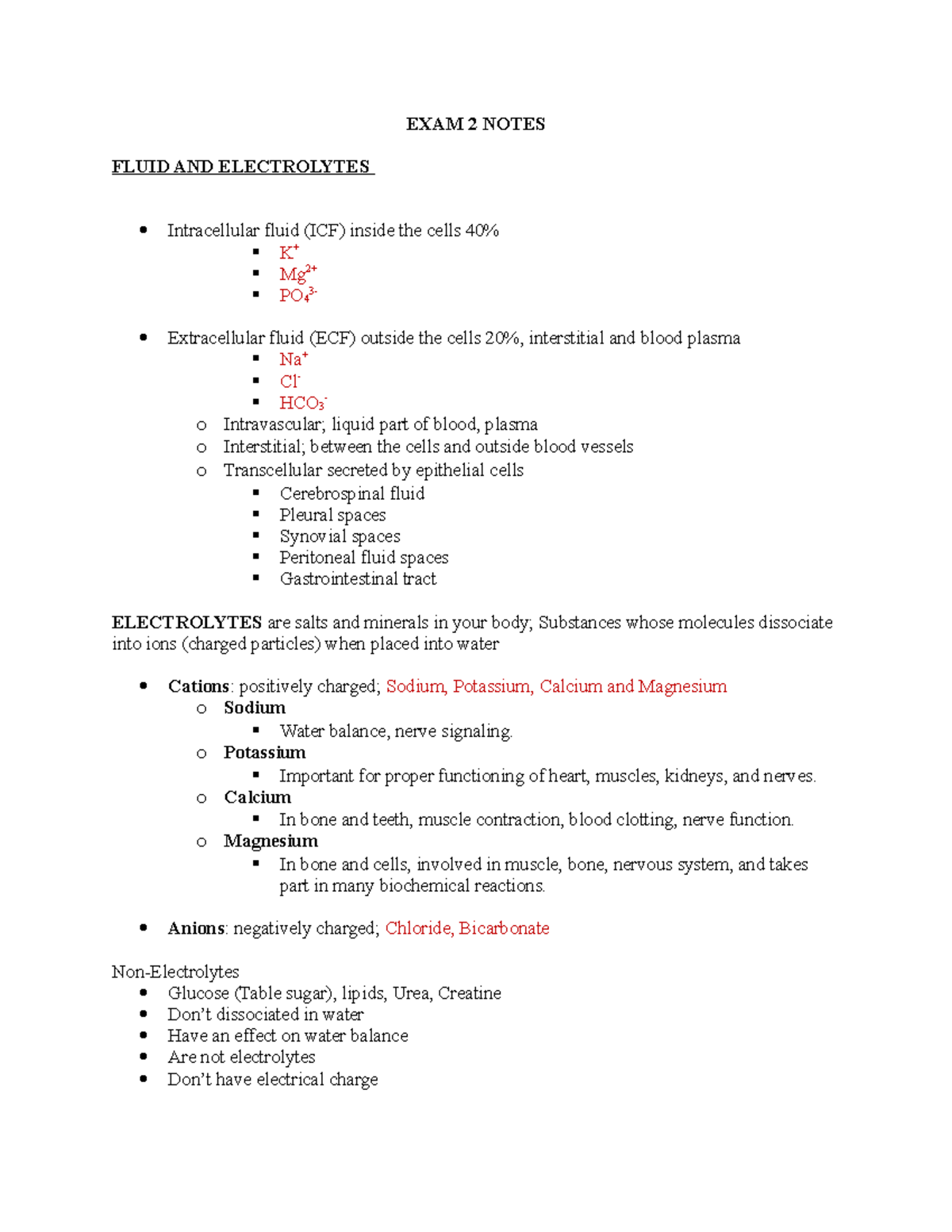 EXAM 2 Notes Fund of nursing - EXAM 2 NOTES FLUID AND ELECTROLYTES ...
