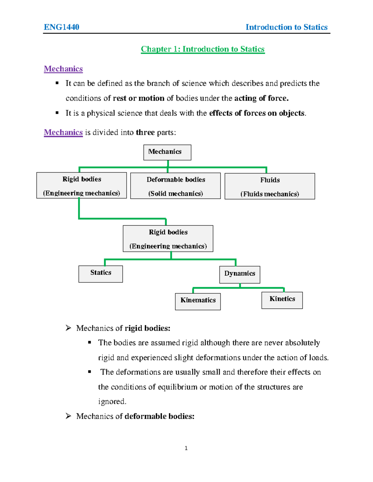 Lecture 1-S2021 - Chapter 1: Introduction To Statics Mechanics It Can ...