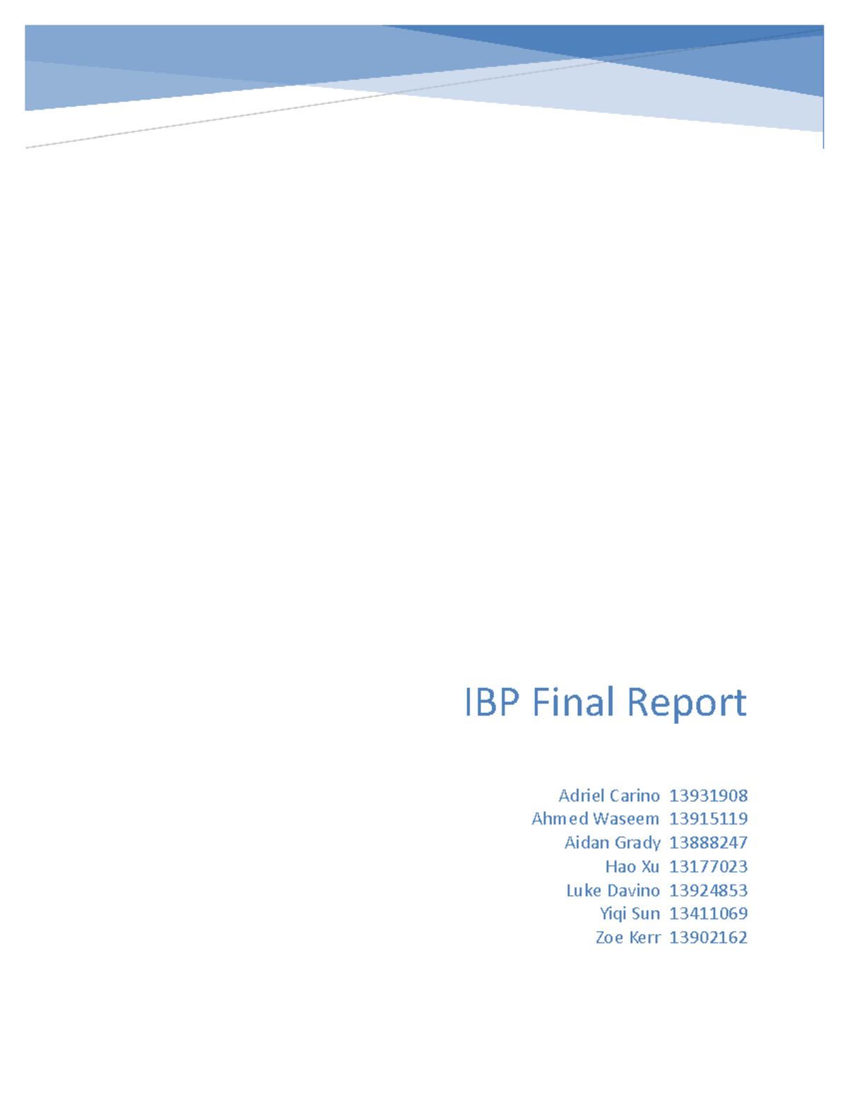 IBP Group Report - IBP Final Report Adriel Carino Ahmed Waseem Aidan ...