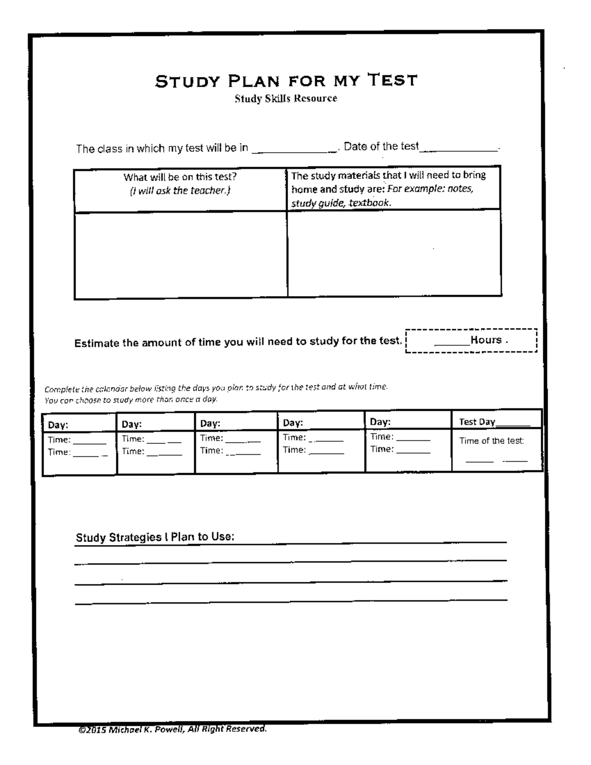 Test Study Planning Sheet (1) - Studocu