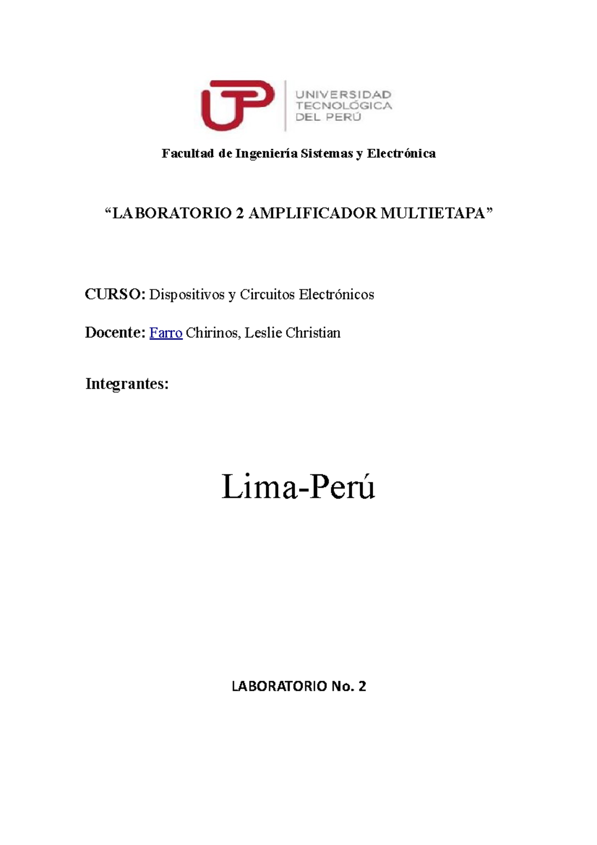 Laboratorio N2 - Facultad De Ingeniería Sistemas Y Electrónica ...