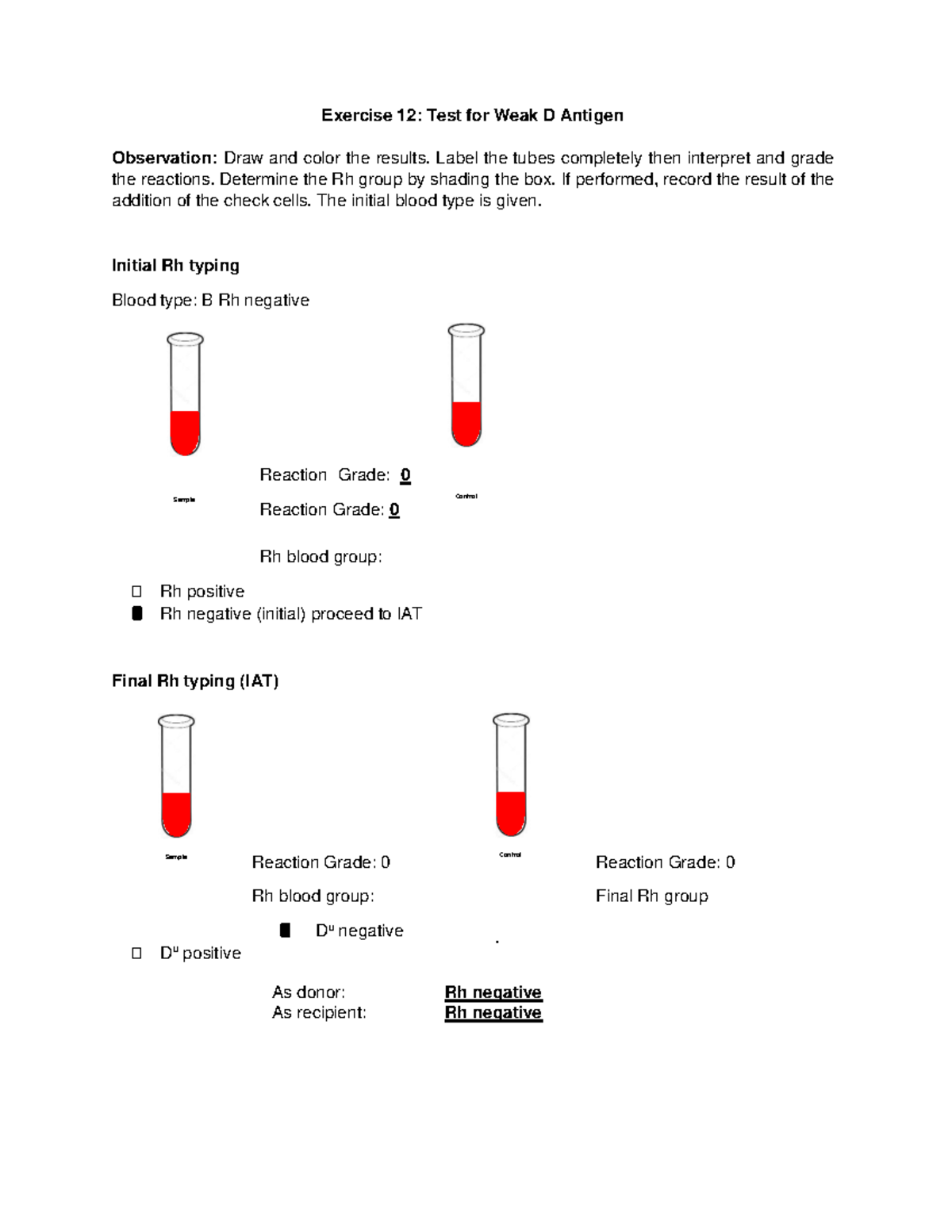 Test for Weak D Antigen - Exercise 12: Test for Weak D Antigen ...