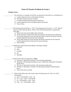 Chem 132 Practice Problems Exam 2 - Chem 132 Practice Problems for Exam ...