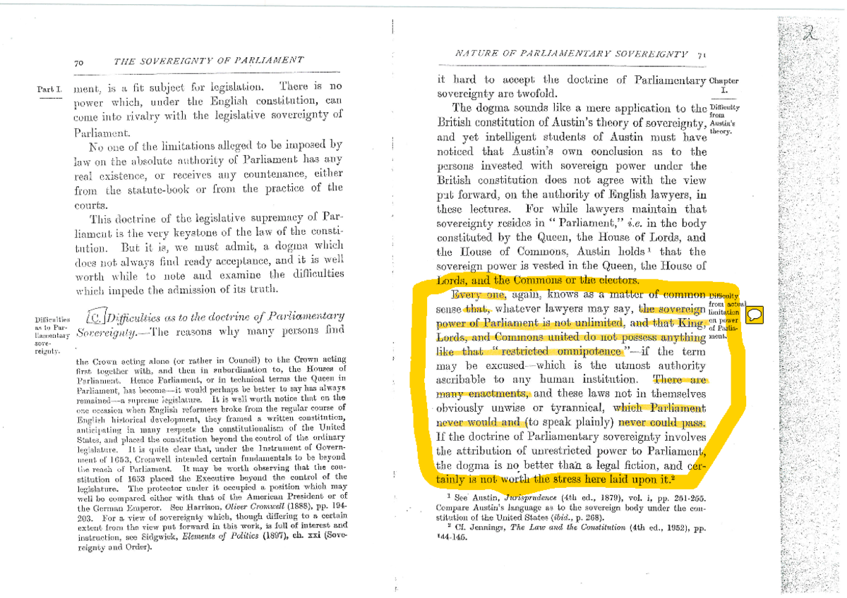 Dicey on Parliamentary sovereignty Part I. Difficulties as to P‘ar