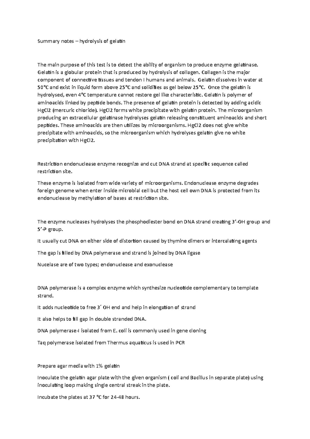 Summary notes – hydrolysis of gelatin - Summary notes – hydrolysis of ...