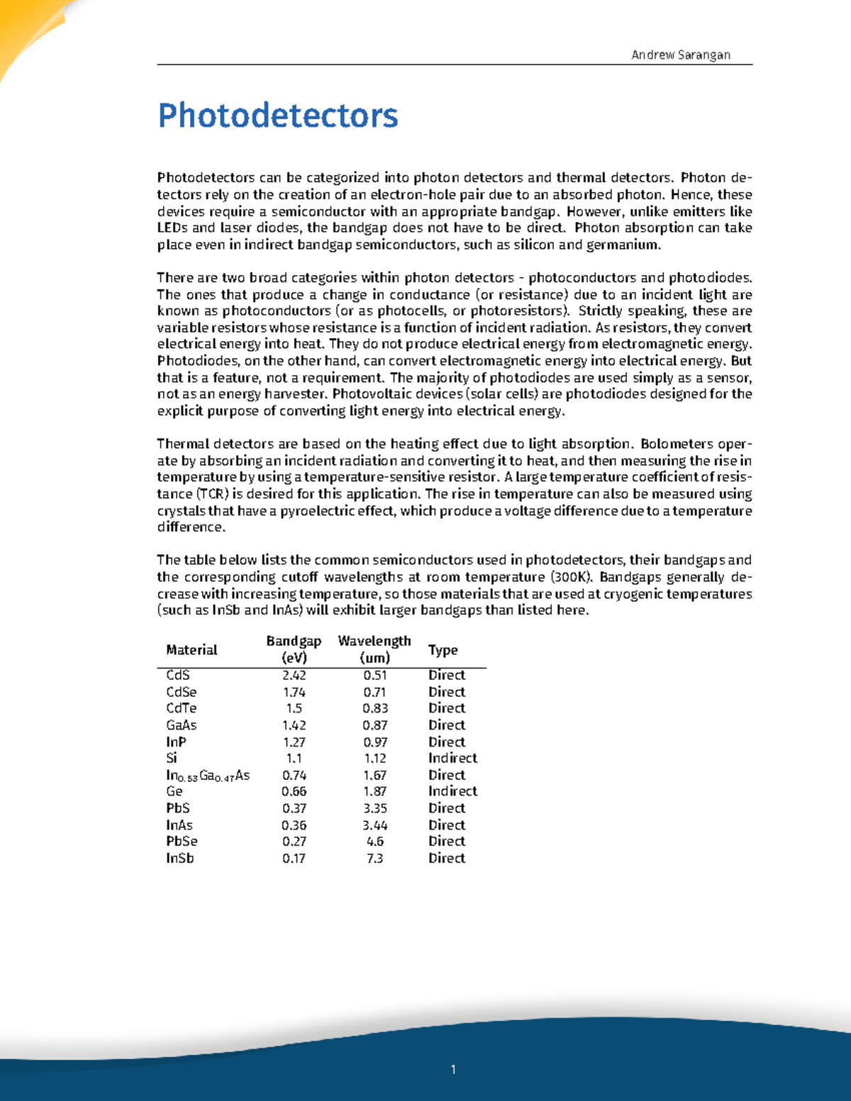 506 Photodetectors homework and exam based on this note Andrew