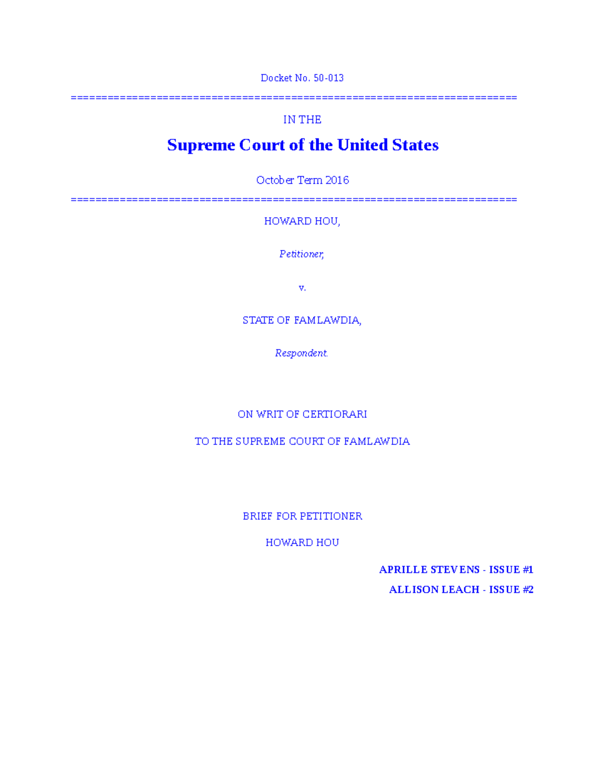 AB Template - Docket No. 50- IN THE Supreme Court of the United States ...