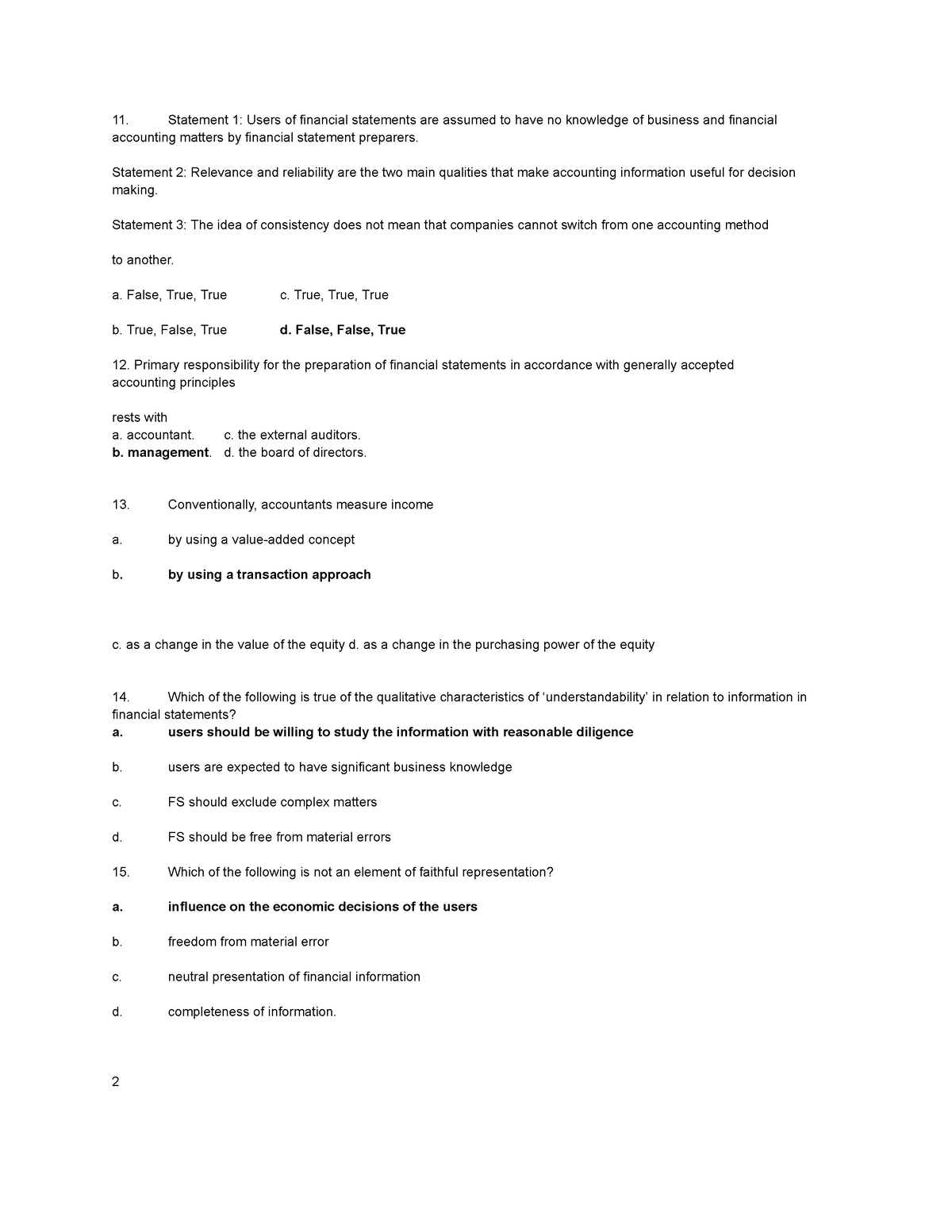 Conceptual fw testbank 2 - Statement 1: Users of financial statements ...