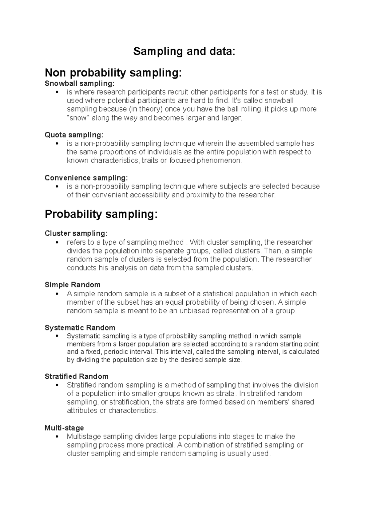 Sampling and data - Lecture notes 1 - Sampling and data: Non ...