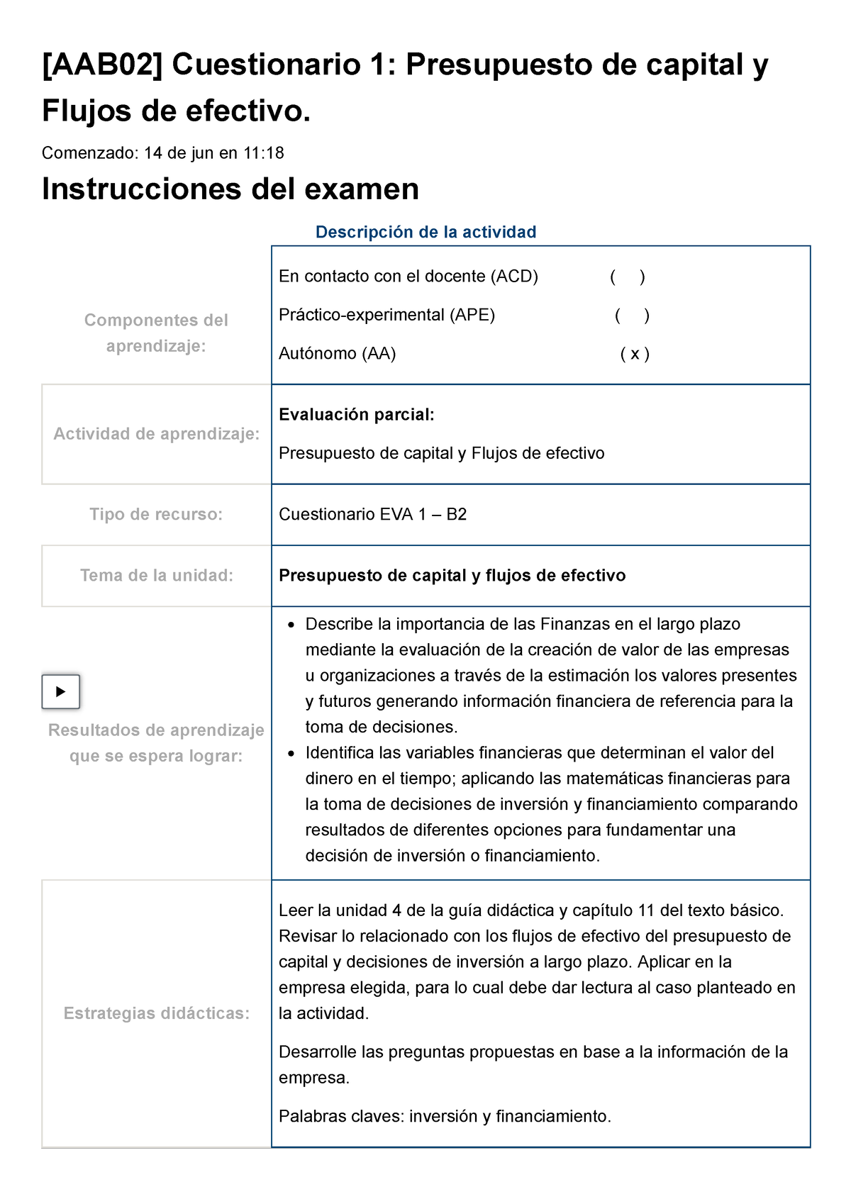 Examen [AAB02] Cuestionario 1 Presupuesto De Capital Y Flujos De ...