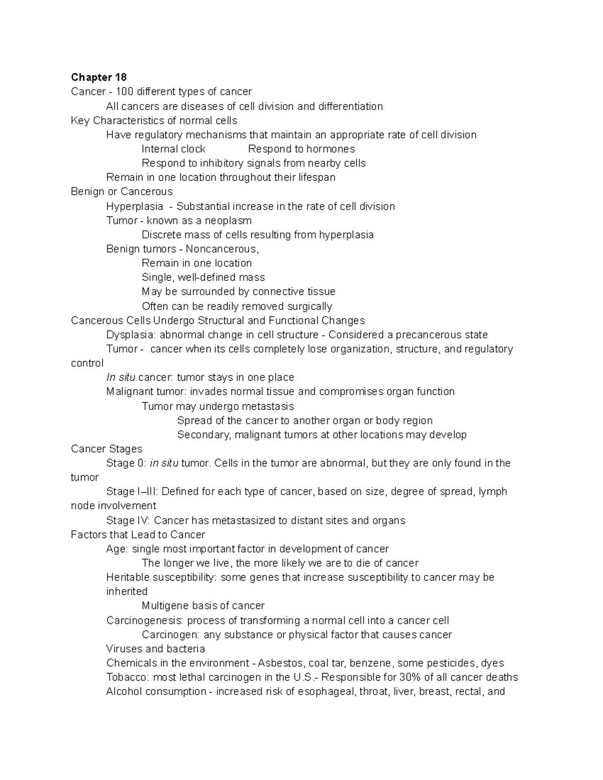 Test Number 5 - Cancer, Senses, Urinary System - Chapter 18 Cancer ...