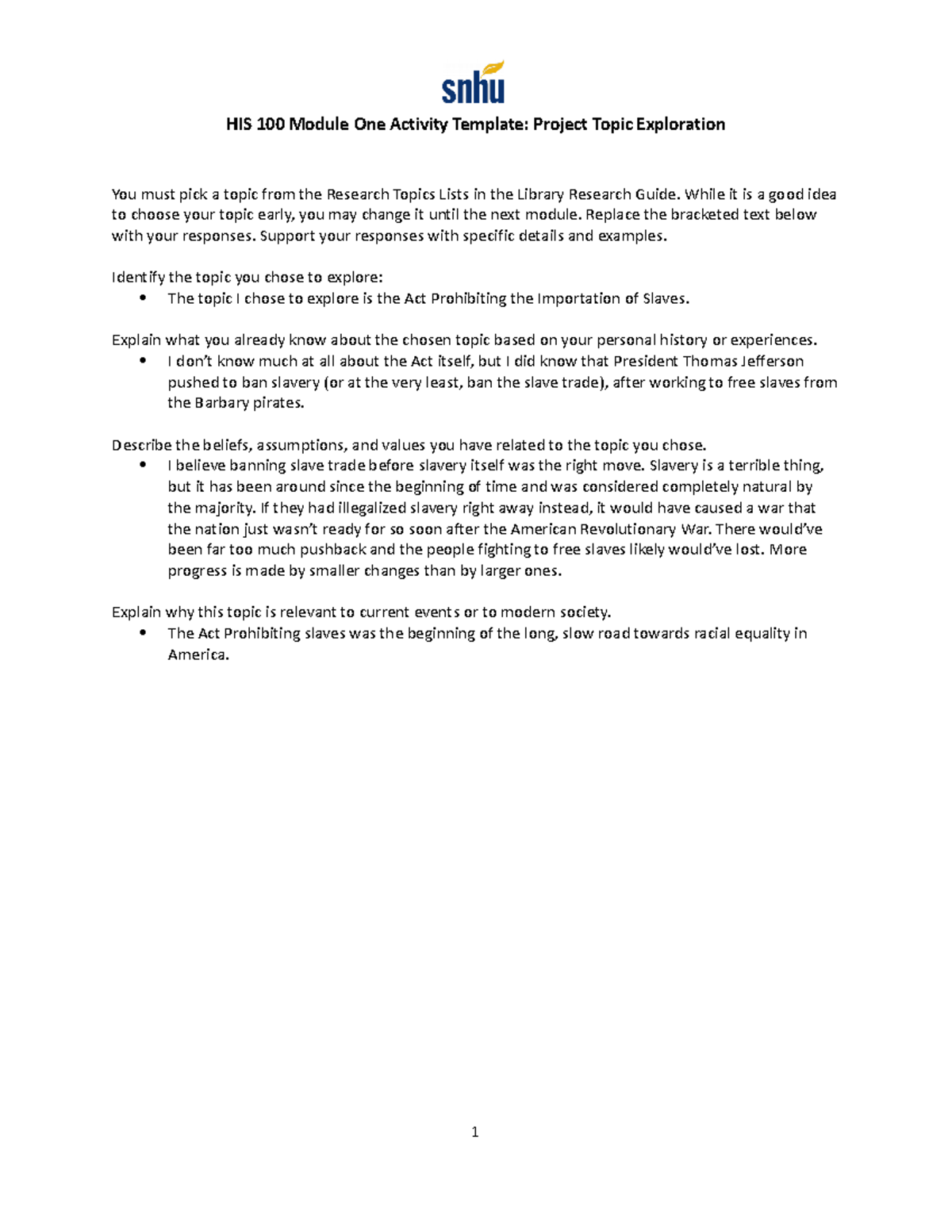 1-2 Activity Project Topic Exploration - HIS 100 Module One Activity ...