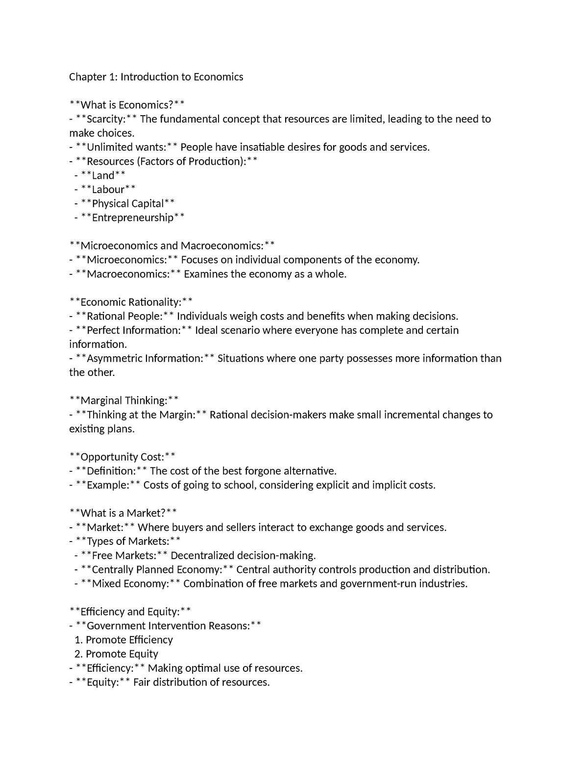 Chapter 1 - Chapter 1: Introduction to Economics What is Economics ...