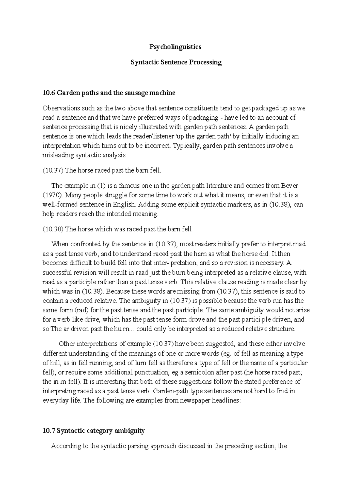 Syntactic sentence processing 3 - Psycholinguistics Syntactic Sentence ...