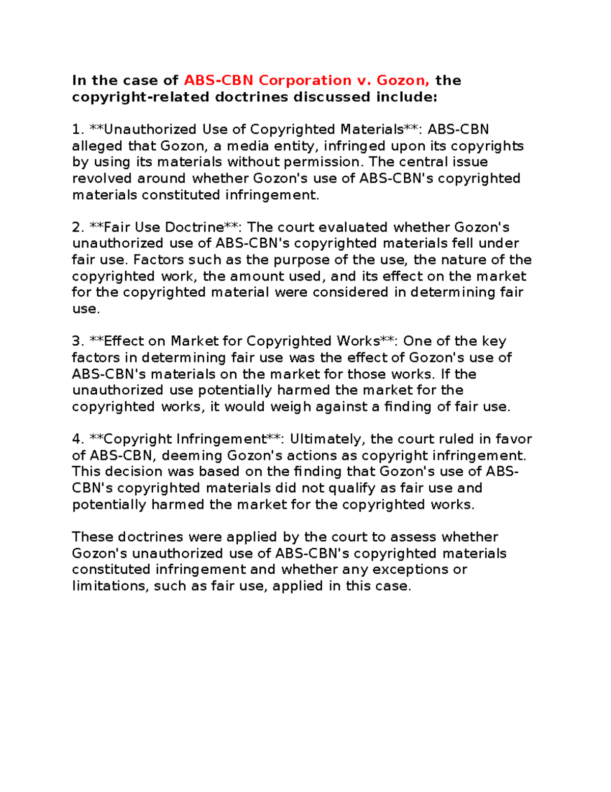 ABS CBN V. Guzon CASE Digest (copyright) - In The Case Of ABS-CBN ...