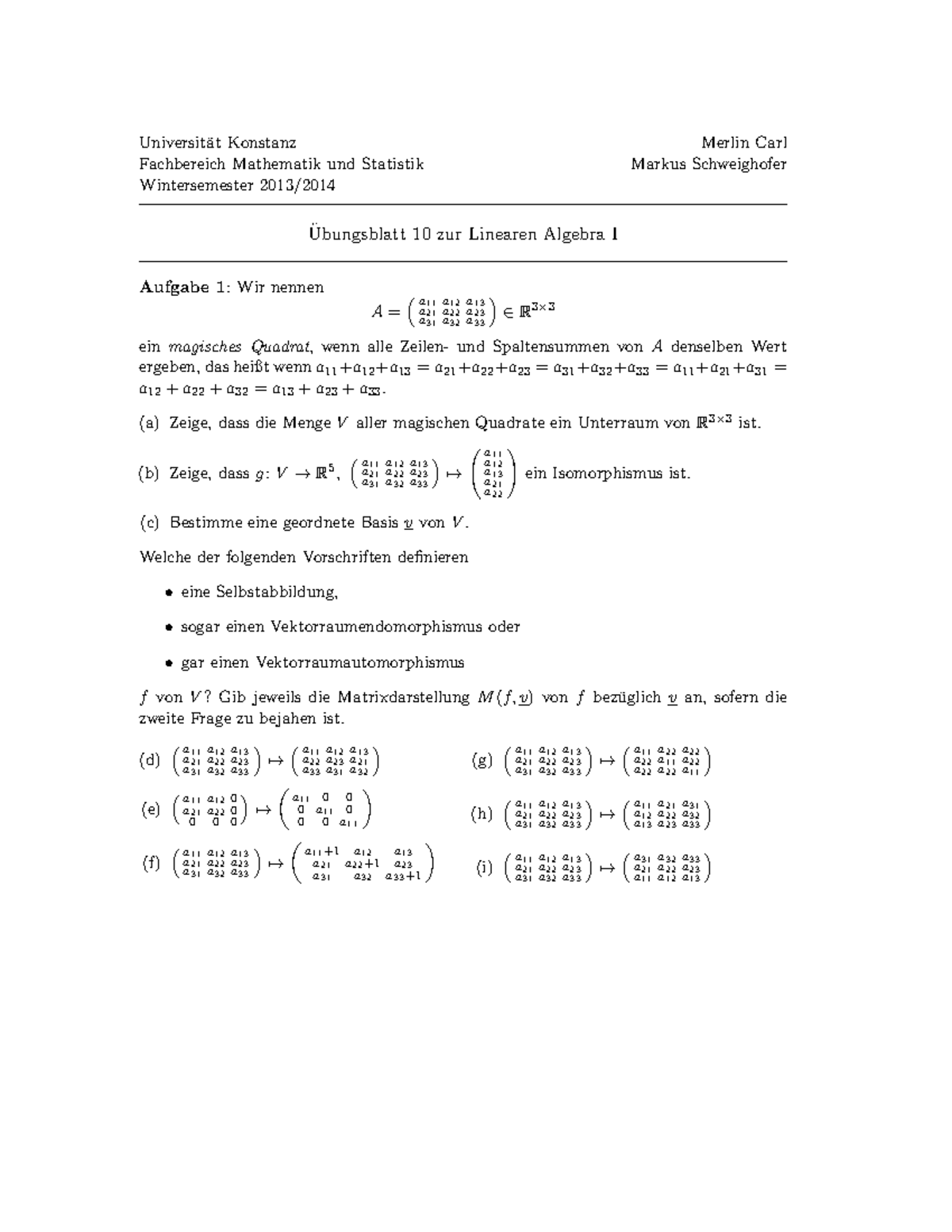 Ubungsblatt 10 Zur Linearen Algebra I - Universit ̈at Konstanz Merlin ...