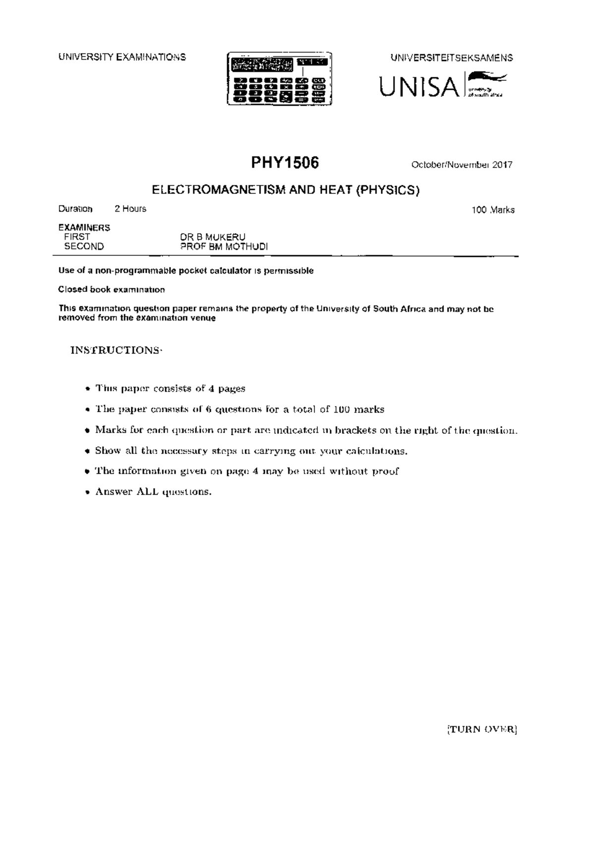 Phy1506 2017 10 E 1 Phy1506 Phy1506 Studocu