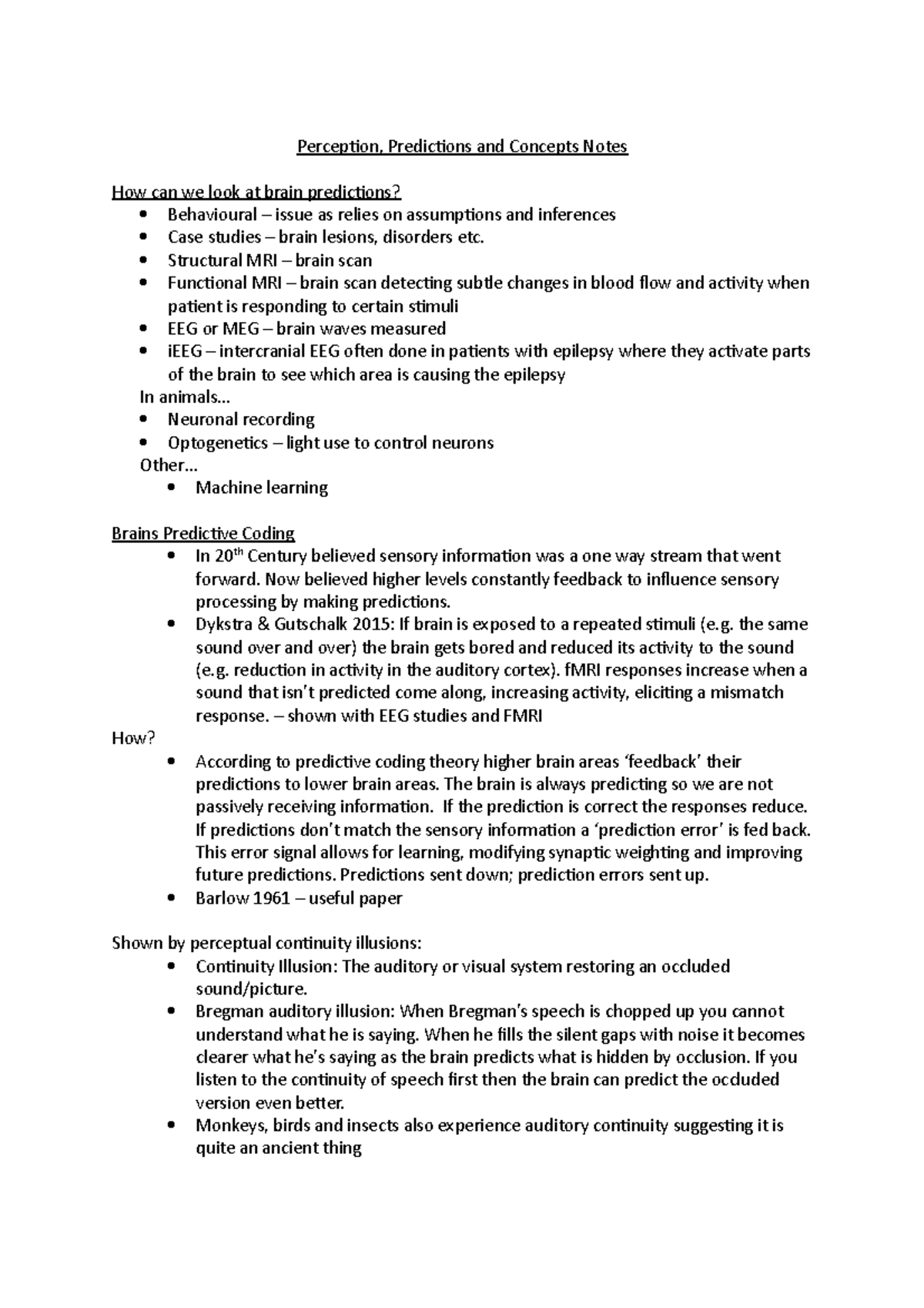 Lec8 - Lecture notes 8 - Perception, Predictions and Concepts Notes How ...