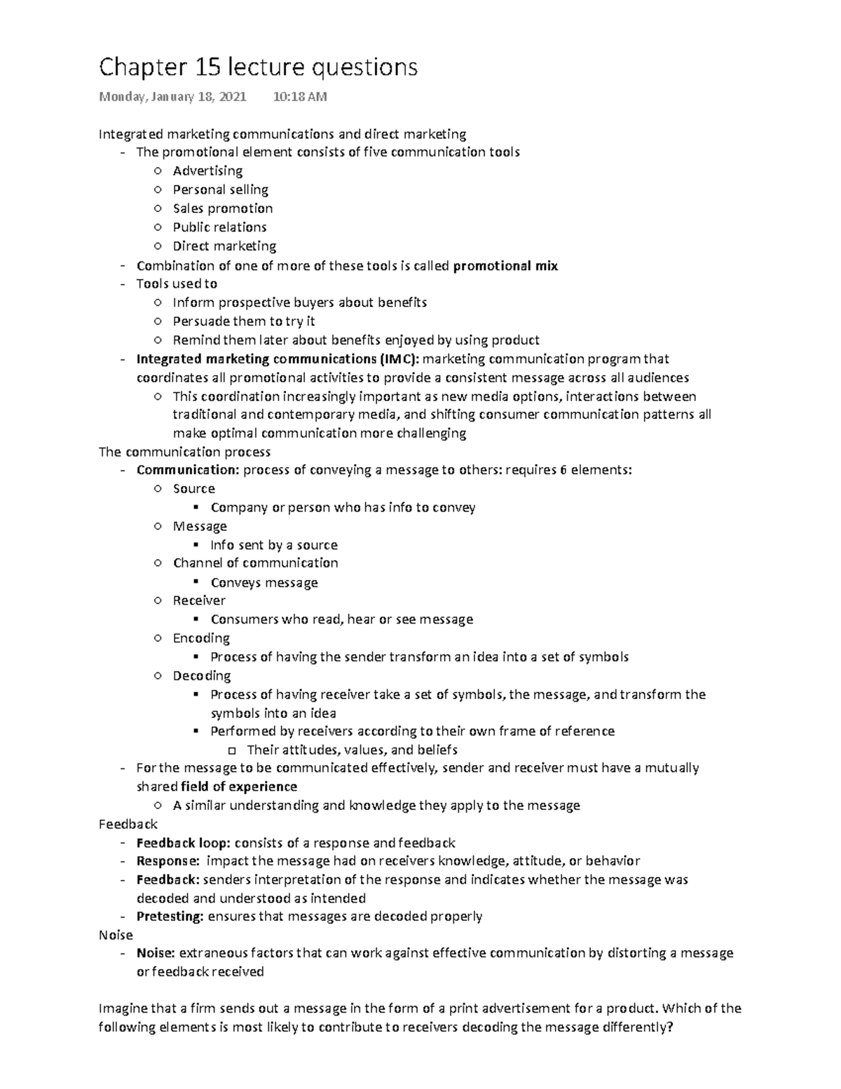 Chapter 15 lecture - integrated marketing communications and direct ...
