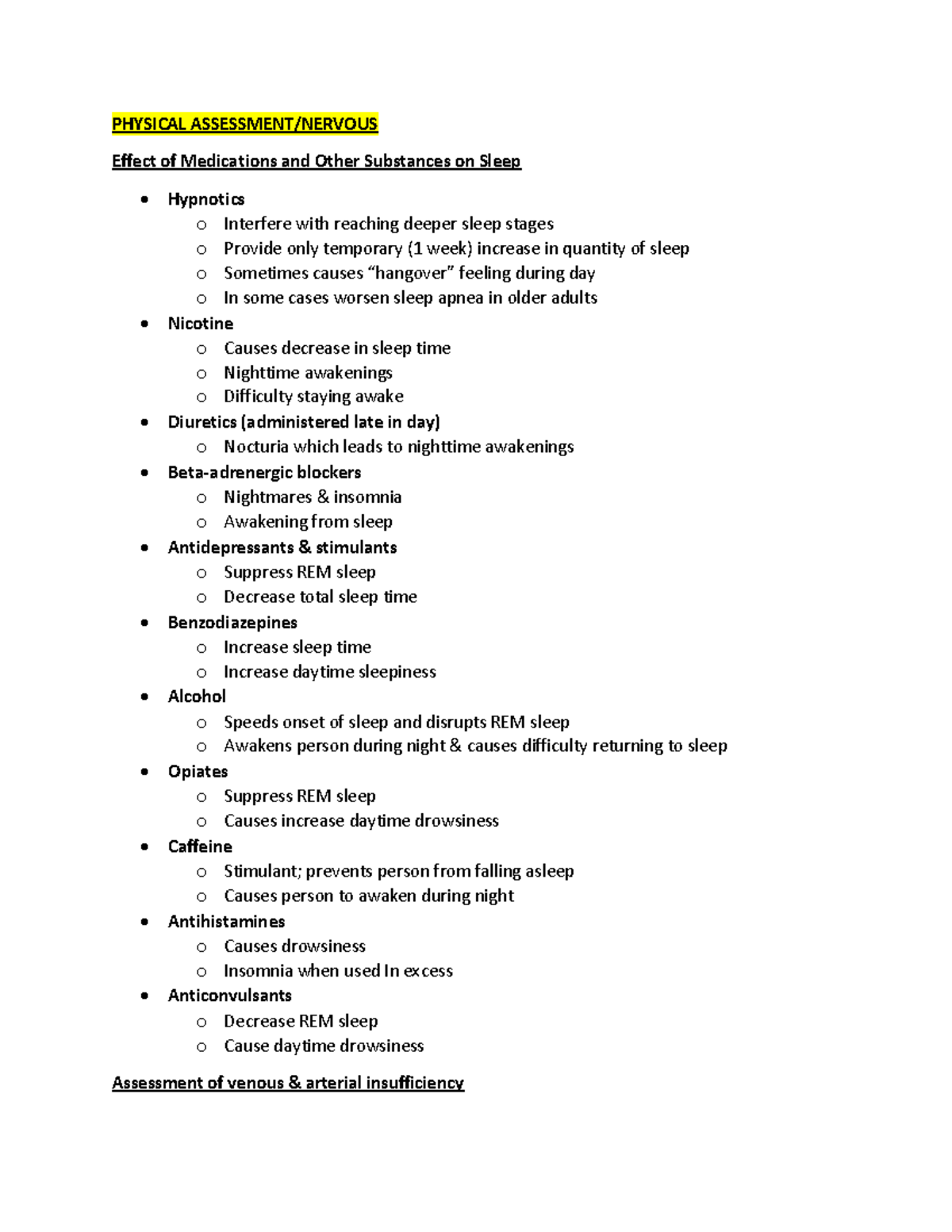 HA HESI Remediation - hesi - PHYSICAL ASSESSMENT/NERVOUS Effect of ...