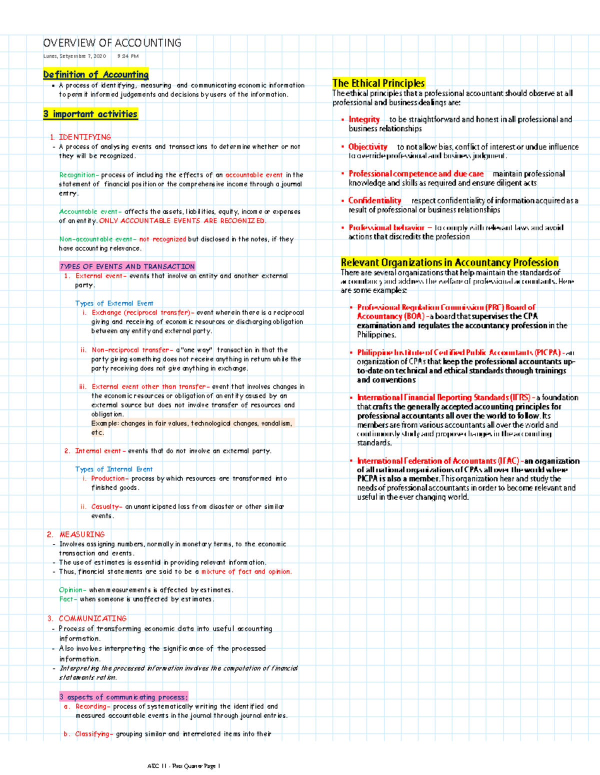 AEC 1 1 - First Quarter - Lecture notes 1 - A process of identifying ...
